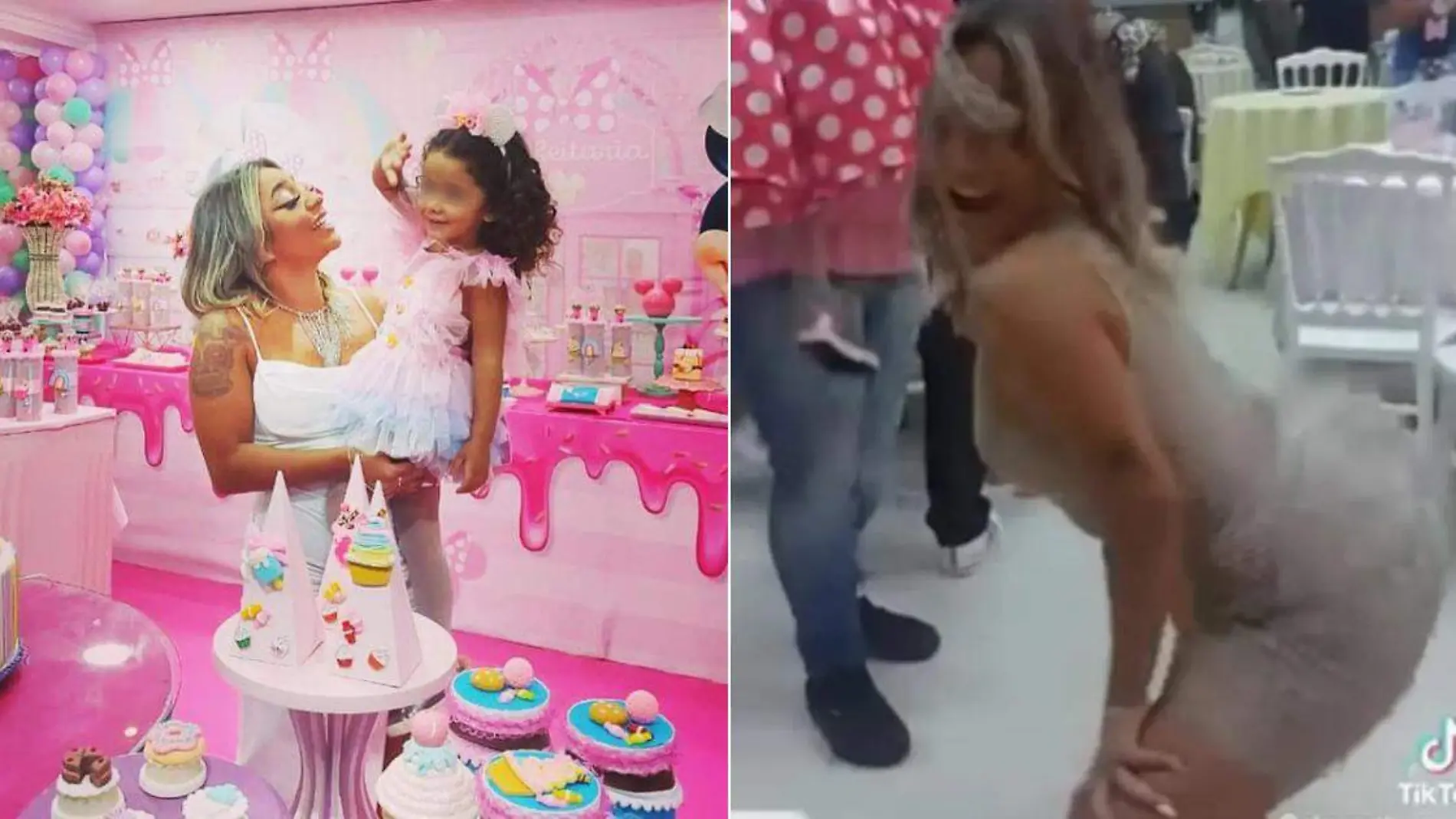 Critican a mamá por 'perrear' y usar vestido transparente en fiesta infantil de su hija